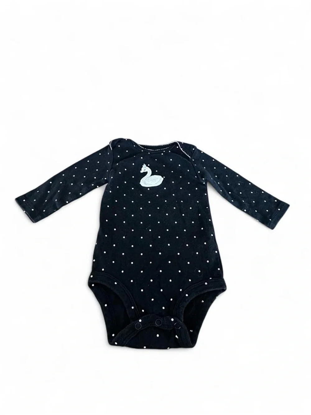 Carter's Black Polka Dot Long-Sleeve One-Piece with Swan